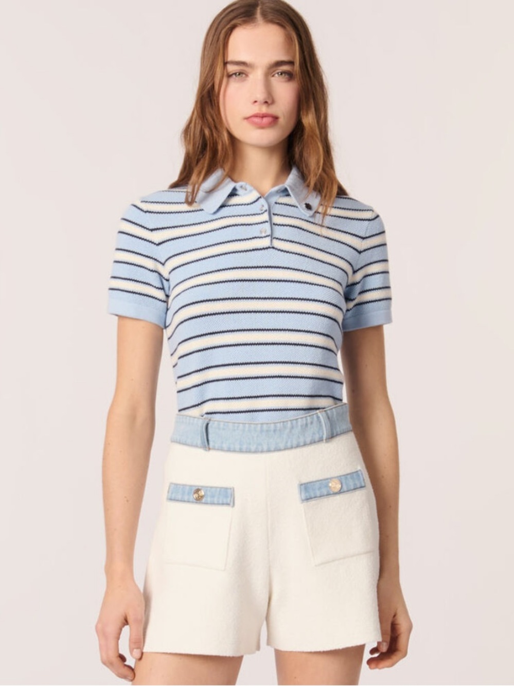 Maje Knitted Shorts With Denim Trim